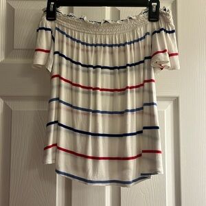 SO Red, White, and Blue Off the Shoulder Top Size S